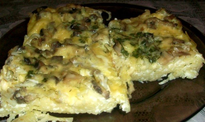 Запеканка с макаронами и грибами