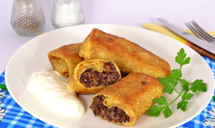 Блинчики со свиным сердцем и легкими