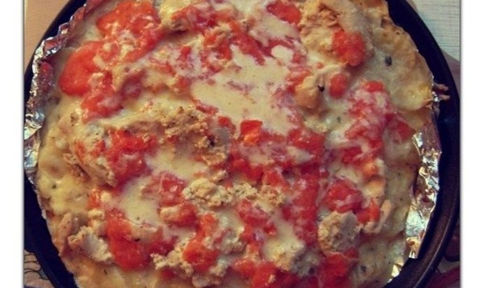 Картофельная запеканка с сыром и индейкой в сливочном соусе