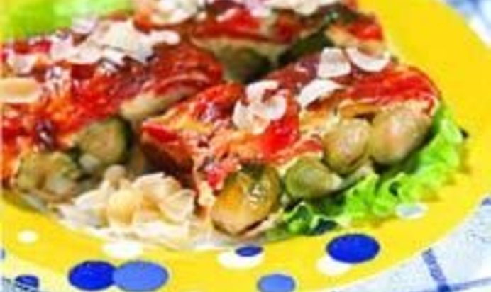 Запеканка из брюссельской капусты с миндалем