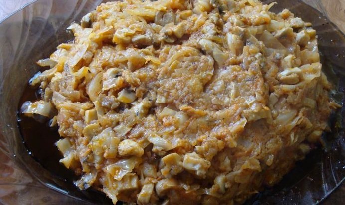 Капустная запеканка с грибами