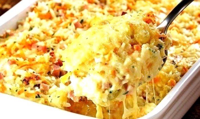 Запеканка из риса с ветчиной и сыром