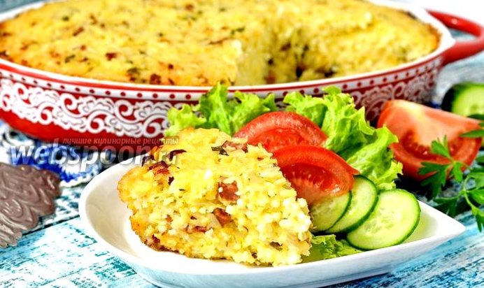 Рисовая запеканка с ветчиной и сыром