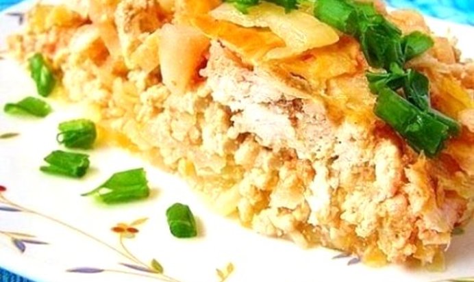 Капустная запеканка с куриным фаршем