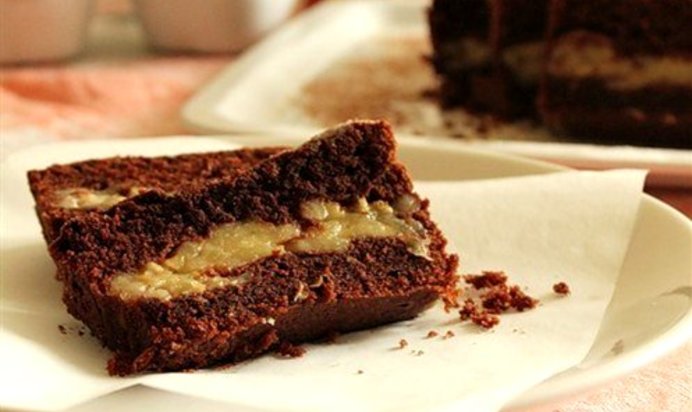 Шоколадный кекс с банановой прослойкой