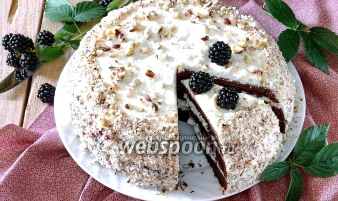 Шоколадный торт с творожно-пудинговой начинкой и ежевикой