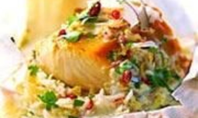 Запеканка с рисом и треской под кокосовым соусом