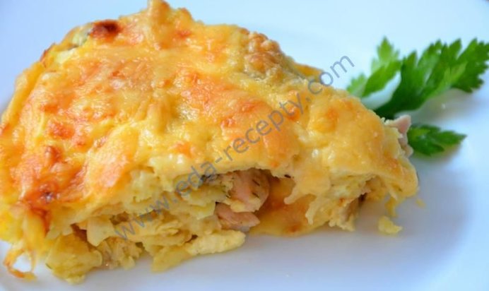 Блинный пирог с курицей и грибами Улитка