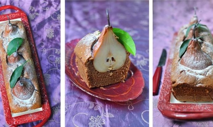 Шоколадный кекс с грушами
