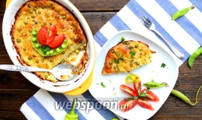 Запеканка из кабачка и молодого зелёного горошка