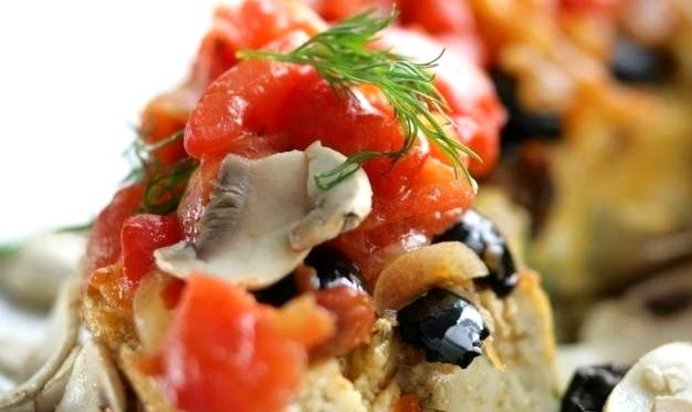 Рыбная запеканка с шампиньонами и шпинатом