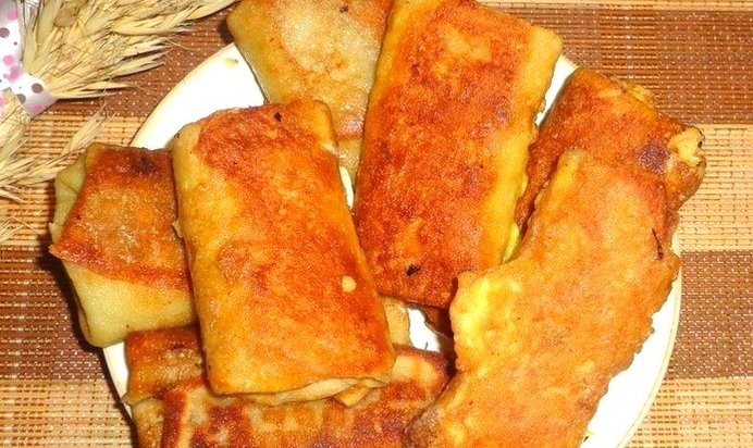 Блинные рулетики с картофелем луком и имбирем