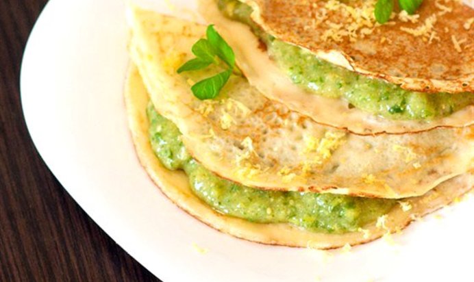 Пшеничные блинчики с фейхоа и мятой