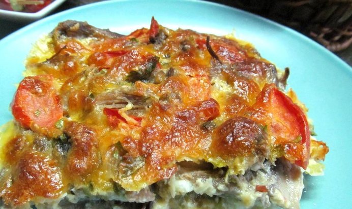 Запеканка с грибами и кабачком