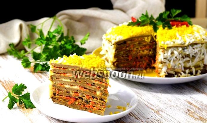 Печёночный торт из говяжьей печени