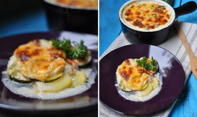 Запеканка из картофеля и цуккини в сливках