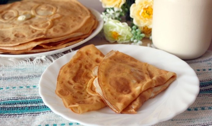 Тонкие блины на молоке и воде