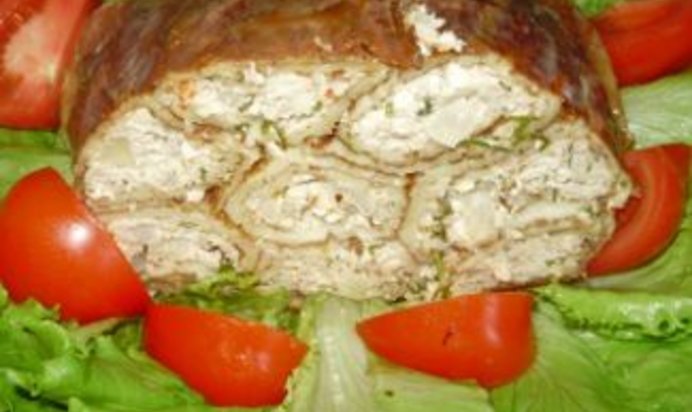 Курица, фаршированная блинами