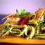 Спагетти с соусом песто из рукколы и королевскими креветками