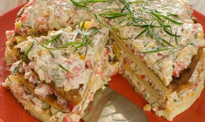 Кабачковый торт с сырной начинкой