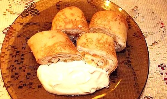 Блинчики, фаршированные курицей и грибами