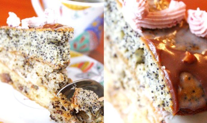 Слоеный торт с маком, орехами и изюмом