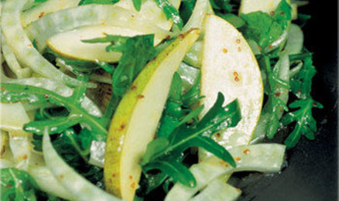 Салат из рукколы, фенхеля, водяного кресса и груши (рецепт гордона рамзи)