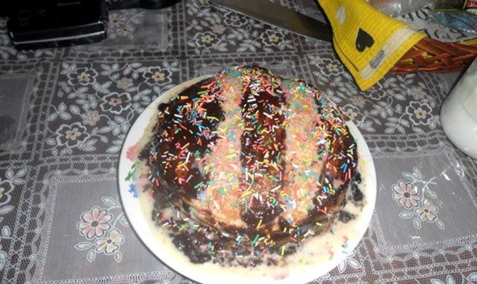 Блинный торт с шоколадной помадкой