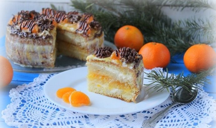 Новогодний мандариновый торт