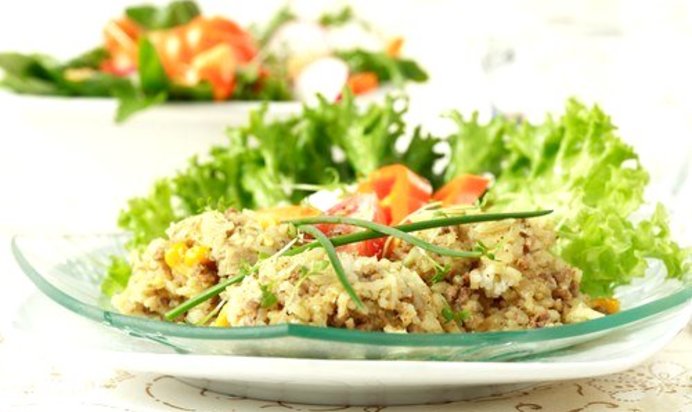 Рагу из перловой крупы с пореем, грибами и зеленью