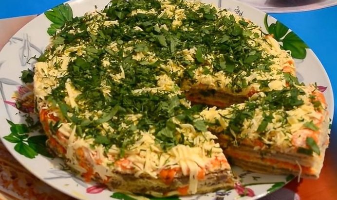 Селёдочный торт на вафельных коржах