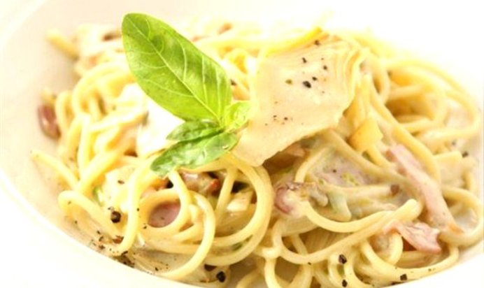 Спагетти карбонара с шампиньонами