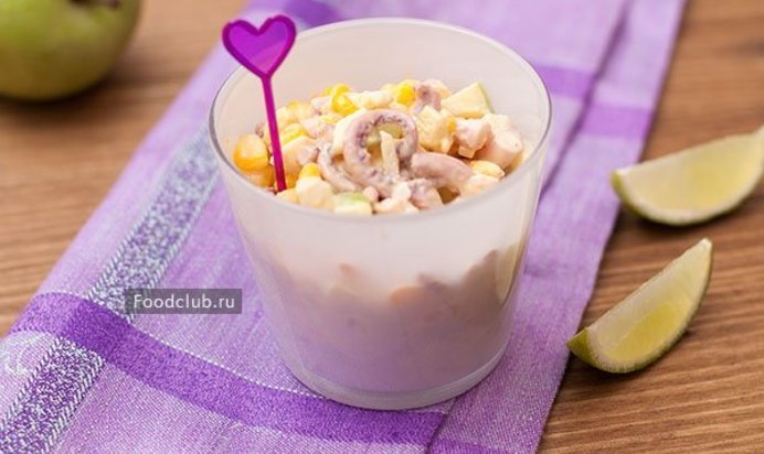 Салат с щупальцами кальмара и чесночным майонезом