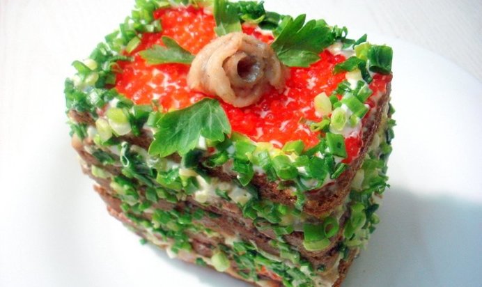 Закусочный торт селёдочно-икорный