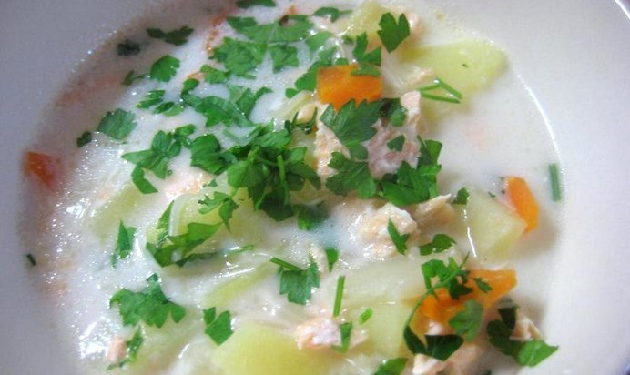 Сырный суп с семгой