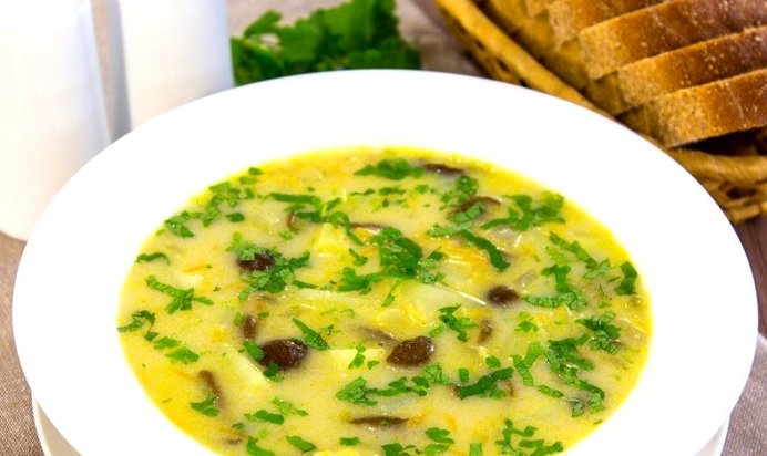 Сырный суп с опятами