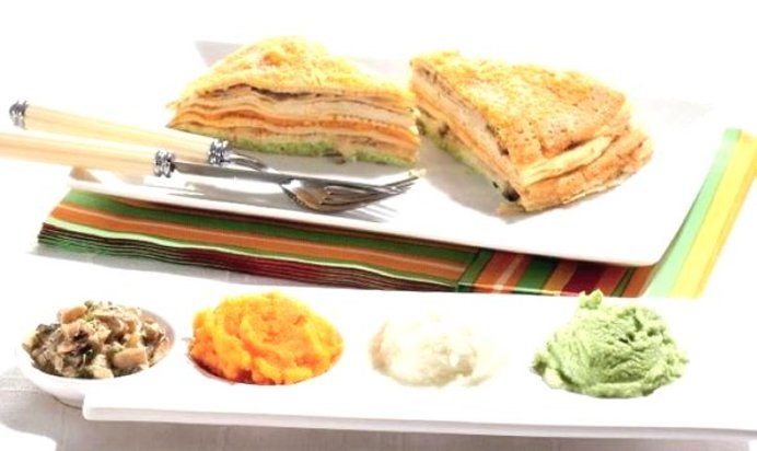 Блинный торт с грибами и овощами