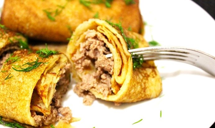 Блинчики на кефире с мясом