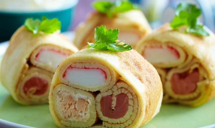 Блинные трубочки с тремя начинками